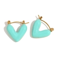 Boucles d'oreilles cœur dorées 18K avec émail vert menthe et fermoir anneau poli - Boucles d'Oreilles Cœur Creux en Émail - Vert Menthe