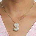 Collier initiale S bombée en laiton doré orné de zircons brillants au style tendance - Collier S