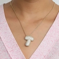 Collier doré avec pendentif champignon serti de zircons brillants et chaîne fine - Collier T
