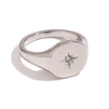 Bague chevalière en acier inoxydable argenté avec étoile octogonale et zircone - US 6 / Argent