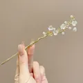 Elegant gold metal hair stick with plum blossom branches, white flowers and pearl drop - Pearl Flower Vine (Gold)