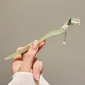 Traditional wood hair pin with green lily of the valley flower and pearl tassel - Lily of the Valley Pendant (Clear Water)