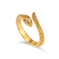 Gold-plated snake open ring with white crystal eyes and detailed scale texture - Adjustable Open / Gold