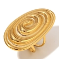 Chunky gold-plated vintage spiral fossil ring with sunburst texture and double band - Sea Snail Fossil Open Ring / Gold