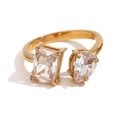 Adjustable 18K gold-plated ring with teardrop and emerald-cut cubic zirconia stones - Gold