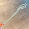 Handheld pale green resin hair stick with hollowed cloud design for Hanfu styling - Clear Water and Sunset Cloud