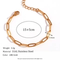 Bracelet chaîne trombone en acier inoxydable 316L plaqué or 18K avec fermoir mousqueton - Bracelet Chaîne Trombone / 15cm+5cm (4.4mm) / Or