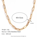 Collier trombone en acier inoxydable plaqué or 18K, longueur 40 plus 5 cm et largeur 4,4 mm - Collier Chaîne Trombone / 40cm+5cm (4.4mm) / Or
