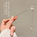 Silver lotus hair pin with long tassels and pearls in a modern Chinese retro style - Lotus Double Pumpkin Tassel Pendant - Silver