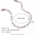 Bracelet à maillons trombones en acier inoxydable 316L argenté avec fermoir - Bracelet Chaîne Trombone / 15cm+5cm (4.4mm) / Acier