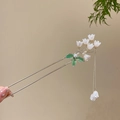 Handmade lily of the valley hair pin with white flowers and golden tassels for hair styling - 6 Artificial Pearl Flowers Tassel Pendant - Gold
