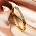Modischer 18K vergoldeter Edelstahl-Armreif mit bunten geometrischen Emaille-Mustern am Gelenk - Gelb Rosa Grün Geometrisch (FLSZ004-2)