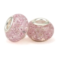 Pink resin glass beads with sparkling glitter and silver metal core for DIY bracelets - Soft Pink (005)