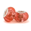 Set of 2 translucent pink resin beads with red glitter and silver core for bracelets - Pink Glitter (001)