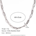 Zilveren paperclip ketting van 316L roestvrij staal met 60+5cm lengte en 4,4mm breedte - Paperclip Ketting / 40cm+5cm (4.4mm) / Staalkleur