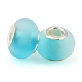 Sky blue frosted glass beads with large silver metal holes for DIY charm bracelets - Sky Blue Frosted Style (009)