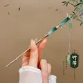 Bamboo joint design hair stick with silver tassel and green jade beads for Hanfu style - Silver Bamboo