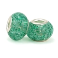 Light green resin charm beads with dark green glitter and silver core for bracelets - Light Green Starry (009)