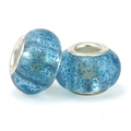 Blue resin translucent charms with sparkling glitter and silver metal core for DIY bracelets - Blue Glitter (007)
