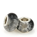 DIY charm bead featuring grey ice-crack glass with a polished metal inner core - Gray Ice Cracked Style (020)