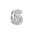 Silver number 6 sliding charm with clear cubic zirconia for DIY mesh bracelets - Number 6