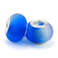 Two frosted royal blue glass large hole beads with silver metal cores for DIY bracelets - Blue Frosted Style (003)