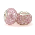 Set of two translucent pink glitter charms with large silver metal core for DIY bracelets - Pink Purple Glitter (004)