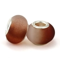 Matte brown glass large hole charm beads with silver metal core for DIY bracelets - Brown Frosted Style (011)