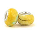 Yellow resin glass bead with large silver hole for DIY bracelet charms and jewelry - Bright Yellow Stone (011)