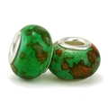 Green and brown marbled resin bead with silver core for charm bracelets - Turquoise Brown (010)