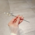 Silver vintage style hair pin with white pearls and golden petals for Hanfu hairstyle - Plum Blossom Artificial Pearl Hairpin (5#) / Silver