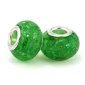 DIY charm bead in emerald green with ice-crack pattern and silver core rings - Green Ice Cracked Style (022)