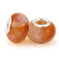 Orange and pink gradient glass resin bead with silver metal core for DIY bracelet charms - Pink Textured Style (037)