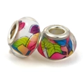 Set of two colorful glass resin large hole beads with vibrant leaf pattern for DIY bracelets - Colorful Veins (021)