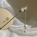 Elegant Chinese hair stick with golden rabbit, pink flower petals and pearl tassels - Golden Jade Rabbit Tassel Hairpin (19#) / Gold