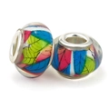 Colorful floral resin glass beads with silver metal cores for DIY charm bracelets - Colorful Leaves (022)