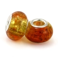 Amber gradient glass beads with internal crackle texture and silver metal core for DIY - Amber Ice Cracked Style (014)