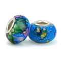 Colorful resin glass charm beads with ink painting texture and metal core for DIY bracelets - Blue Purple Render (013)