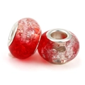 Red crackle glazed glass beads with silver metal core for DIY bracelet charms - Red Ice Cracked Style (016)