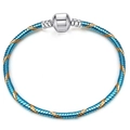 Blue and gold snake chain bracelet with a silver polished barrel clasp for DIY beads - 16cm / Blue Gold Spiral Snake Chain (02)
