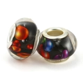 DIY glass large hole beads with colorful polka dots and silver metal rings for bracelets - Grid Polka Dot (023)