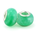 Two emerald green resin beads with marble pattern and silver metal core for DIY bracelets - Green Textured Style (034)