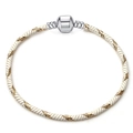 Beige and gold woven bracelet featuring a silver barrel clasp on a white background - 16cm / Off-White Gold Spiral Snake Chain (03)