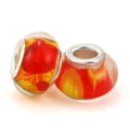DIY glass beads for bracelets featuring bright red and yellow mesh patterns and silver core - Red Yellow Grid (024)