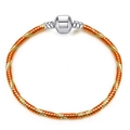 Brown and gold braided snake chain bracelet with a classic silver barrel clasp - 16cm / Orange Gold Spiral Snake Chain (04)