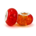 European large hole charms in deep red and amber orange with ice crack resin texture - Red/Amber Spliced Style (023)