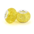 Yellow crackle texture glass beads with silver metal core for DIY charm bracelets - Yellow Ice Cracked Style (024)