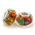 Colorful resin charm bead with multi-colored mosaic pattern and metal core for bracelets - Multicolor Patchwork (019)