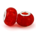 Red gradient glass charm bead with ice crackle effect and silver core for DIY bracelets - Bright Red Ice Cracked Style (031)