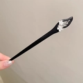 Modern black sandalwood hair stick featuring silver cherry blossom floral inlay decor - Black Plum Blossom Carved Style (4#) / Black